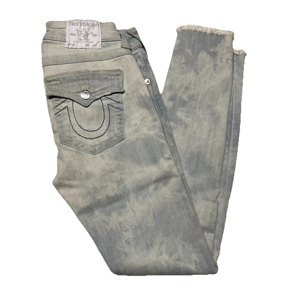 True Religion Jennie Curvy Mid Rise Skinny Acid Wash Jeans Sz 26x28